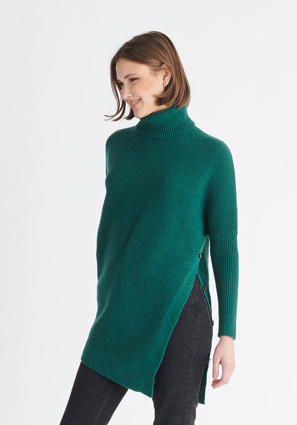 Paisie Asymmetric Button Slit Jumper in Green
